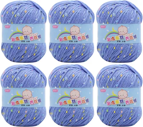 Miniatura 25 de Paquete de 6 hilos de ganchillo de algodón colorido para tejer suéter súper suave para mantas de bebé y ropa, sombrero, bufanda, 10.58 oz