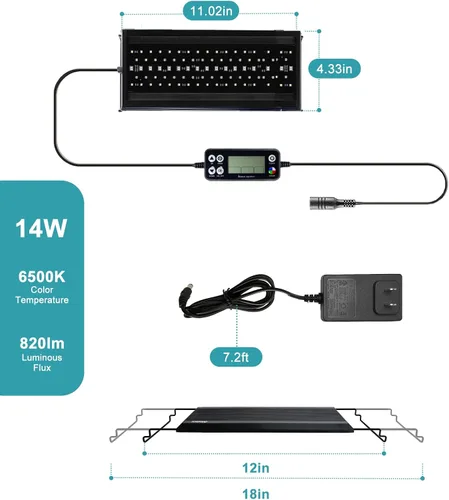 Miniatura 6 de Luz LED para acuario con encendido y apagado automático, luz de tanque de peces de espectro completo con monitor LCD, ciclo de iluminación 24/7