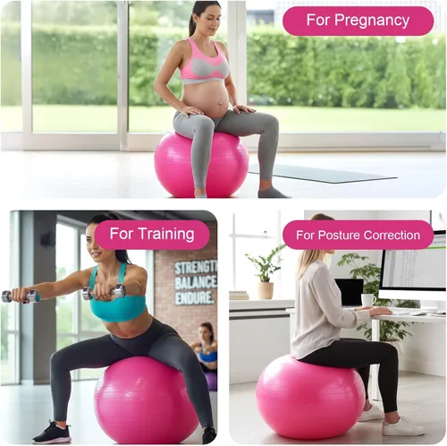 Miniatura 5 de Kifmurase 2 pelotas de yoga, bolas de ejercicio antiestallido de 25 pulgadas de grosor para entrenamiento y estabilidad, equipo de pelota de Rosa
