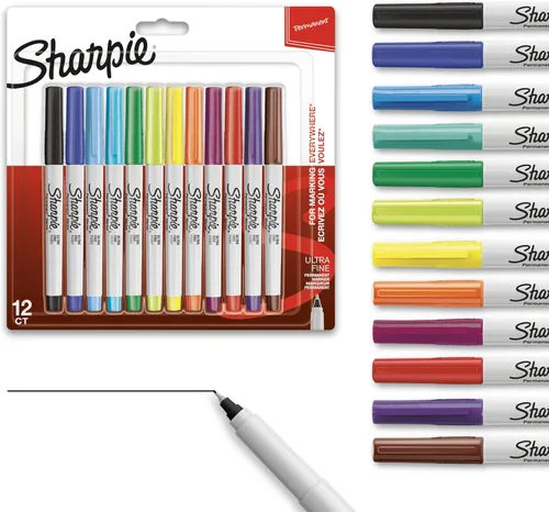 Marcadores permanentes, punta ultrafina, colores surtidos, 1 paquete de 12 unidades