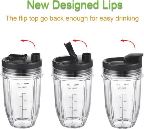 Miniatura 4 de Juego de 2 vasos de repuesto de 18oz para licuadoras Nutri Ninja, piezas de repuesto para licuadoras con tapa mejorada para licuadoras Auto-IQ Tazas