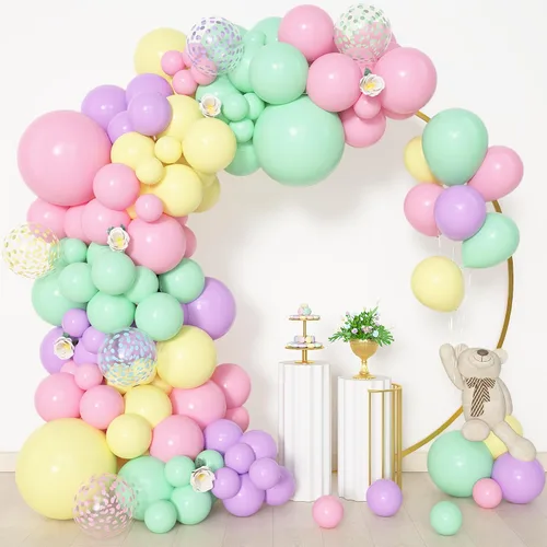 Miniatura 11 de Amandir Kit de arco de guirnalda de globos azul polvoriento, 153 piezas, diferentes tamaños de 18, 12, 10, 5 pulgadas, globos de látex azul blanco