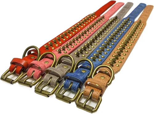 Miniatura 6 de Collar de perro con tachuelas, collar de piel sintética antimordeduras para perros pequeños, medianos y grandes (azul, L)