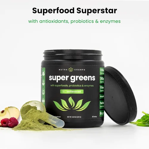Miniatura 2 de NutraChamps Super Greens Powder Premium Superfood Más de 20 alimentos integrales vegetales verdes orgánicos Hierba de trigo, espirulina