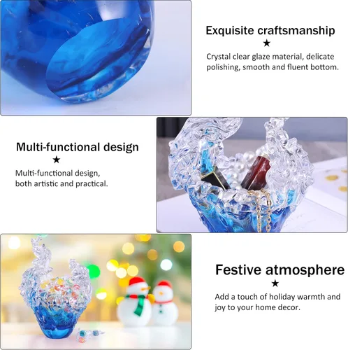 Miniatura 9 de suruim Figuras de escultura de onda de vidrio soplado a mano, cuenco de vidrio azul y transparente para decoración del hogar, figura de vidrio