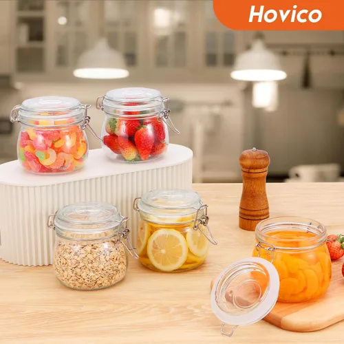 Miniatura 5 de Hovico Tarros de vidrio de 17 onzas con tapas herméticas y junta de goma a prueba de fugas, tarros Mason de boca ancha con tapas con bisagras