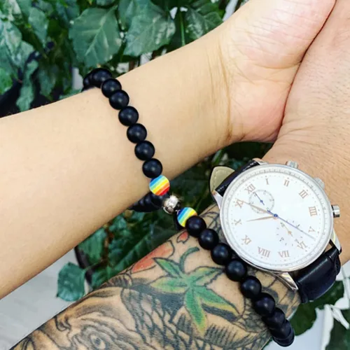 Miniatura 2 de Disfraz de collar de diamantes a la moda negro blanco arco iris imán de cuentas de hierro para parejas conjunto de pulseras de cuentas de arco iris