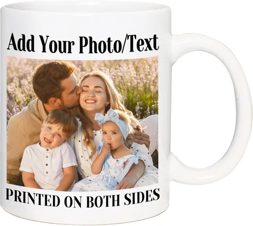 Taza de café personalizada | Taza personalizada con nombre y logotipo de texto, taza personalizada de 11 onzas en ambos lados, regalos Blanco