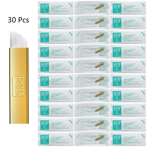 Miniatura 3 de PCD S14 - Agujas Mircoblading para cejas, 30 unidades, agujas desechables de maquillaje permanente, manual de tatuaje, hoja de arco, 14 pines en PCD