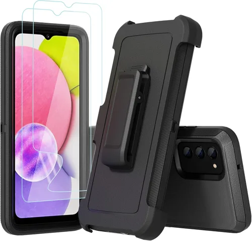 Miniatura 2 de Funda compatible con Samsung Galaxy A03s, con clip para cinturón, resistente, a prueba de golpes, protección de cuerpo completo para teléfono Negro