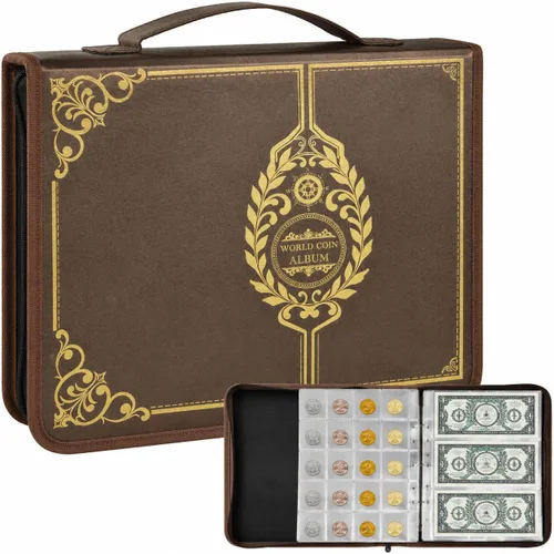 Miniatura 11 de ANKHOH Soporte para libros de colección de monedas con cremallera para coleccionistas, 200 bolsillos para monedas y 30 fundas para billetes, de piel