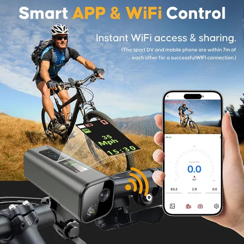 Miniatura 4 de Cámara de acción 4K 30fps con rastreador GPS, cámara inalámbrica para bicicleta, velocímetro/odómetro, tarjeta 64G gratis, DV deportivo