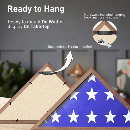 Miniatura 5 de ASmileIndeep Vitrina de bandera – Caja de sombra de bandera fúnebre y militar de 5' x 9.5' con vidrio templado HD y montaje en pared, marco