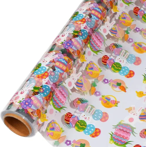 Miniatura 7 de shareluck Envoltura de celofán de Pascua de 100 pies, papel de regalo de violonchelo de Pascua para cestas de regalo, conejito de golosinas y huevos