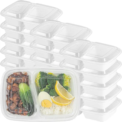 Miniatura 19 de Asporto - Cajas para llevar con compartimentos de 32 onzas, 50 recipientes para preparar comidas para microondas, 2 compartimentos, con tapas
