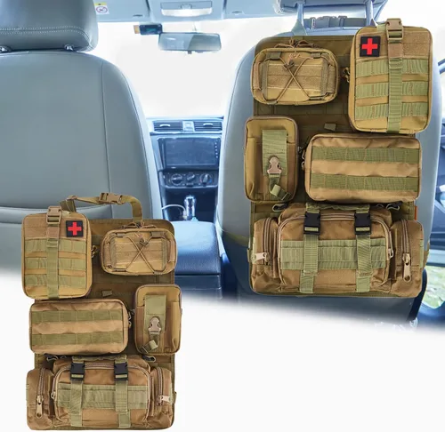 Miniatura 13 de Organizador táctico universal para respaldo de asiento, panel Molle para vehículo, bolsa de almacenamiento con 5 bolsas Molle desmontables