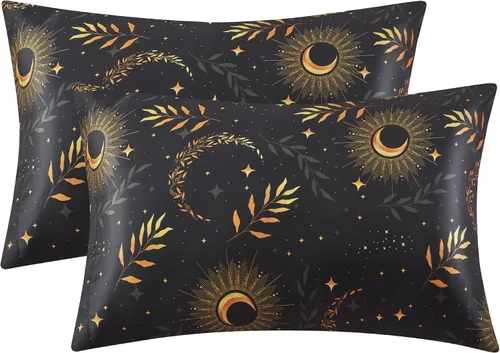 Miniatura 52 de EXQ Home - Funda de almohada de satén para cuidar el cabello y la piel, tamaño estándar, de seda con estampado negro, juego de 2 fundas con cierre