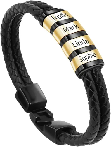 Miniatura 39 de Pulseras de cuero personalizadas para hombre con 1-6 nombres, pulsera trenzada personalizada con cuentas para papá, marido, día del padre, San