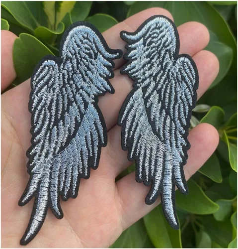 Miniatura 3 de 2 pares de alas de ángel de plata bordadas para coser en parches de reparación de tela 2 pares-AW-plateado