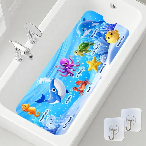 Tapete de baño antideslizante para niños, tapete de baño antideslizante para niños de 40 x 16 pulgadas de largo para bañera con ventosas seguras y