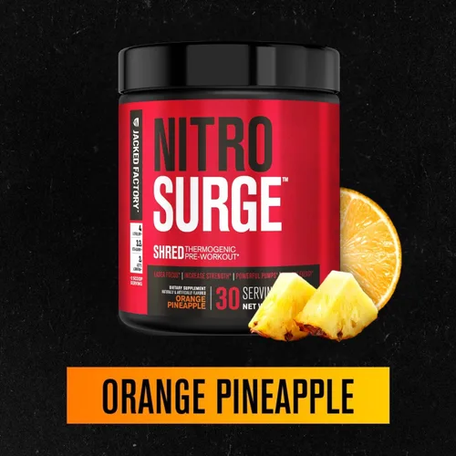 Miniatura 2 de Jacked Factory Nitrosurge Shred Termogénico Pre-Entrenamiento en Piña Naranja y Potenciador de óxido nítrico N.O. XT para hombres y mujeres