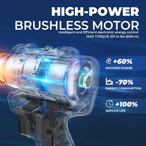 Miniatura 2 de Dong Cheng Taladro de impacto resistente sin escobillas de 20 V, 531 pulgadas, con batería de 2 x 2.0 Ah, portabrocas de metal sin llave de 1/2