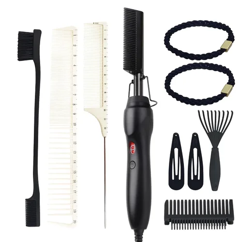 Peine Eléctrico Caliente Alisador de Cabello Peine de Prensado con Calor Rizador Plancha Plana Cepillo Alisador de Cabello para Negro Natural, Peine