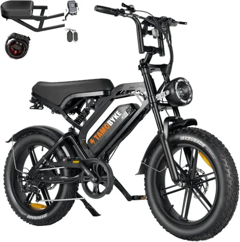 Tamobyke Bicicleta eléctrica estilo ciclomotor de 750 W/1500 W para adultos, 28 mph/30 mph/33 mph y rango PAS de 34 a 80 millas, batería más grande