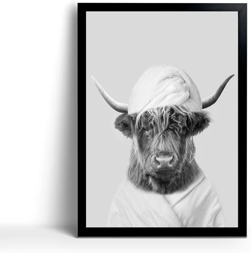 Miniatura 13 de Divertido arte de pared enmarcado de vaca de las tierras altas en bañera, lienzo blanco y negro, impresiones artísticas de pared de vaca, decoración