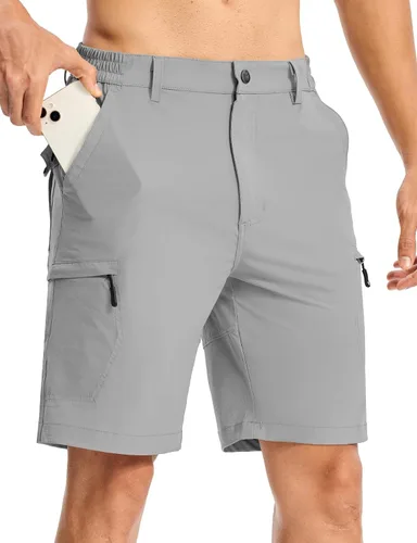 Pantalones cortos tipo cargo de senderismo para hombre de 9 pulgadas, ligeros, resistentes al agua, de secado rápido, con 6 bolsillos para golf al