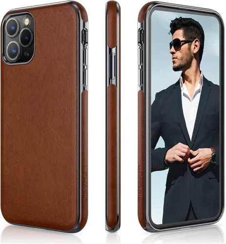 Miniatura 11 de LOHASIC Funda de cuero para iPhone 11, piel sintética delgada con marco galvanizado, agarre antideslizante, parachoques de TPU suave, funda Negro