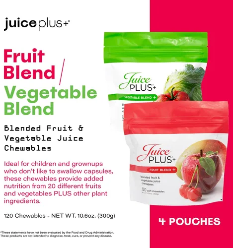 Miniatura 4 de JuicePlus+ - Mezcla de frutas y verduras masticables suaves – Sabrosas vitaminas veganas en gomitas para adultos y niños – 4 meses de suministro