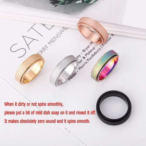 Miniatura 6 de Anillo de alivio de la ansiedad, anillo giratorio para aliviar el estrés, de acero inoxidable, anillo giratorio para mujeres, hombres, unisex