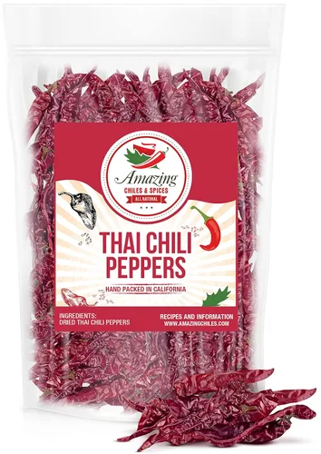 Miniatura 10 de Auténticos chiles rojos tailandeses, bolsa de 1 libra, chiles enteros rojos picantes, secos frescos para cocinar alimentos tradicionales asiáticos