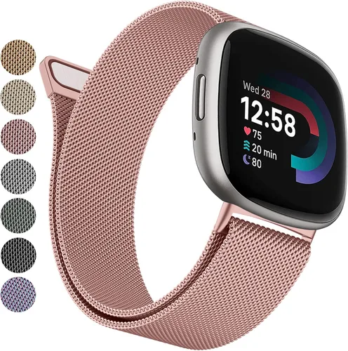 Miniatura 11 de Bandas de metal compatibles con Fitbit Versa 3/Versa 4/Fitbit Sense/Sense 2 para mujeres y hombres, correa de malla de acero inoxidable transpirable