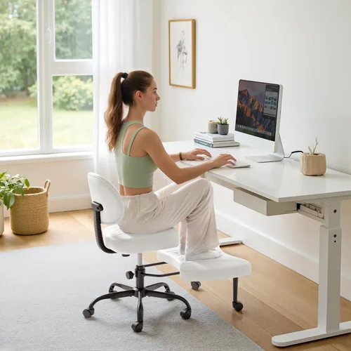 Miniatura 14 de Furmax Silla de oficina ergonómica con patas cruzadas con ruedas, silla de escritorio giratoria de 360° con altura ajustable y reposapiés para TDAH