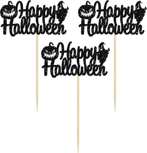 Miniatura 3 de Gyufise 24 adornos para cupcakes de Halloween con calabaza, fantasma, purpurina negra, decoraciones para cupcakes para niños, decoración de fiesta