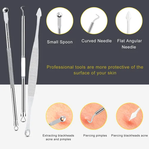Miniatura 3 de Kit de herramientas para eliminar espinillas - Boxoyx 10 piezas de removedor de puntos negros, extractor de comedones con estuche de metal