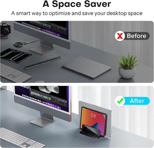 Miniatura 5 de OMOTON Soporte vertical para laptop para escritorio, soporte de acrílico para computadora portátil transparente ajustable para MacBook Pro Air, HP