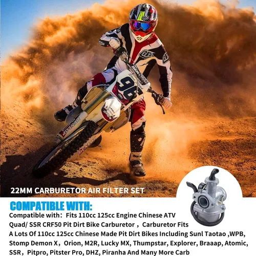 Miniatura 6 de JINGKE Juego de Filtro de Aire de Carburador de 22mm para Motocicletas Pit Dirt Bike SSR CRF50, Bicicleta Pit Sunl, ATV Taotao de 110cc y 125cc