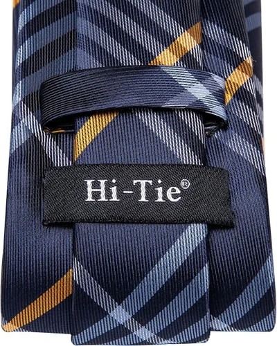 Miniatura 301 de Hi-Tie Corbata clásica de cachemira para hombre con pañuelo y gemelos a cuadros