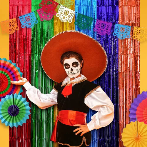 Miniatura 9 de Decoraciones de fiesta Mega-L, paquete de 2 decoraciones de fiesta de taco, cortinas de flecos de papel de aluminio, 3.3 x 6.6 pies, serpentinas