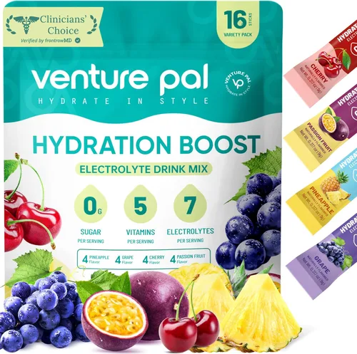 Venture Pal Paquetes de electrolitos en polvo sin azúcar, mezcla de bebida líquida diaria IV para hidratación rápida y recuperación de fiestas, 5