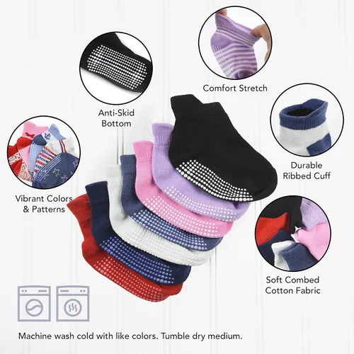 Miniatura 2 de Debra Weitzner 12 pares de calcetines antideslizantes para niños y niñas con puños para bebés, niños y niñas, calcetines antideslizantes para niños