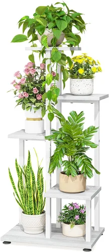 Miniatura 10 de LASZOLA Soporte de Madera de 4 Niveles en Negro para Plantas de Interior, Resistente y de Gran Capacidad, Estante de Flores Vertical de Múltiples
