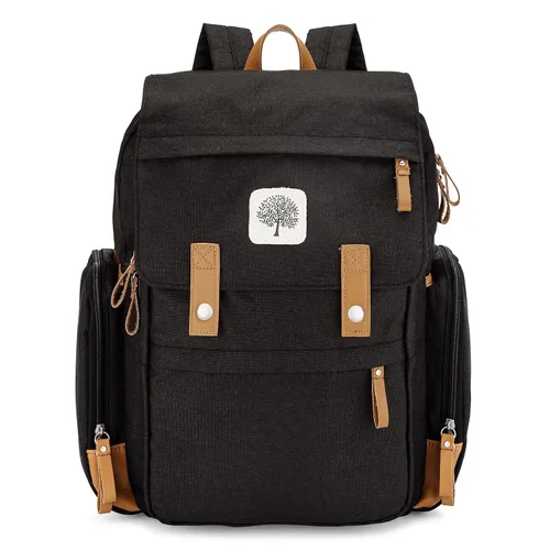Parker Baby Co. Mochila para pañales - Bolsa de pañales grande con bolsillos aislados, correas para cochecito y cambiador - Bolsa de abedul - Negro