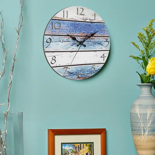 Miniatura 6 de Bernhard Products Reloj de pared rústico de playa de 12 pulgadas, redondo, silencioso sin tictac, de cuarzo, funciona con pilas, aspecto de madera