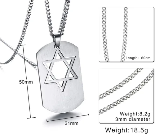 Miniatura 2 de Collar con colgante de estrella de David de acero inoxidable para hombre con símbolo religioso judío hexagonal, Acero inoxidable