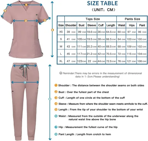 Miniatura 7 de niaahinn Conjunto de uniforme médico unisex con cuello en V y pantalones con múltiples bolsillos