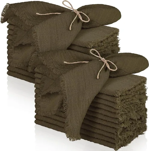 Miniatura 18 de TURSTIN 12 Piezas de Servilleta de Lino de Algodón Servilleta de Tela Hecha a Mano con Flecos 17 x 17 Pulgadas Servilletas Suave para Cenas Bodas